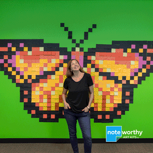 animated pixel art of butterfly post it note wall mural