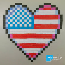Load image into Gallery viewer, post it note artwork pixel art heart shaped American flag