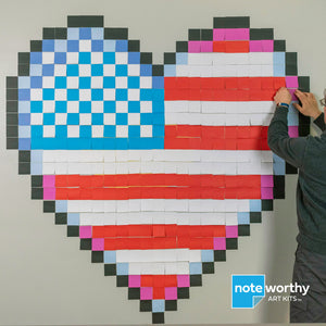 post it note art of pixel art USA flag heart shape