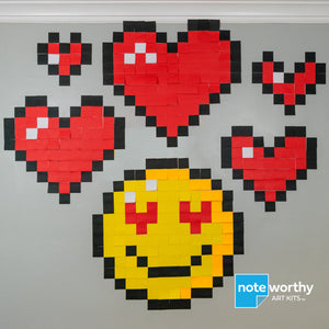Pixel art post it note love emoji and hearts