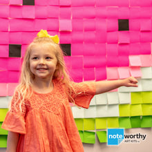 Load image into Gallery viewer, Little girl standing in front of pixel art watermelon post it note artwork